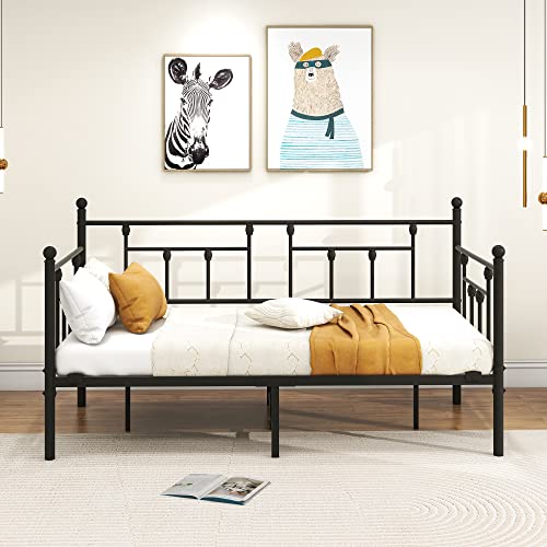 VERFARM Tagesbett Bettgestell 90x200 cm Bett, Einzelbett Schlafsofa mit Lattenrost für Gästezimmer Jugendbett, Metallbett Tagesbett Bettrahmen für Schlafzimmer Wohnzimmer, Schwarz VERFARM Tagesbett Bettgestell 90x200 cm Bett, Einzelbett Schlafsofa mit Lattenrost für Gästezimmer Jugendbett, Metallbett Tagesbett Bettrahmen für Schlafzimmer Wohnzimmer, Schwarz von VERFARM