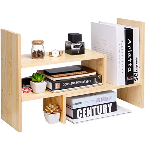 VERGOODR Schreibtisch-Organizer Büro Lagerregal verstellbar Naturholz Display Buch Regal Ständer Rack Holz Caddy Schreibtisch Organizer Set Büro Aufbewahrung Erweiterbare Tischplatte von VERGOODR