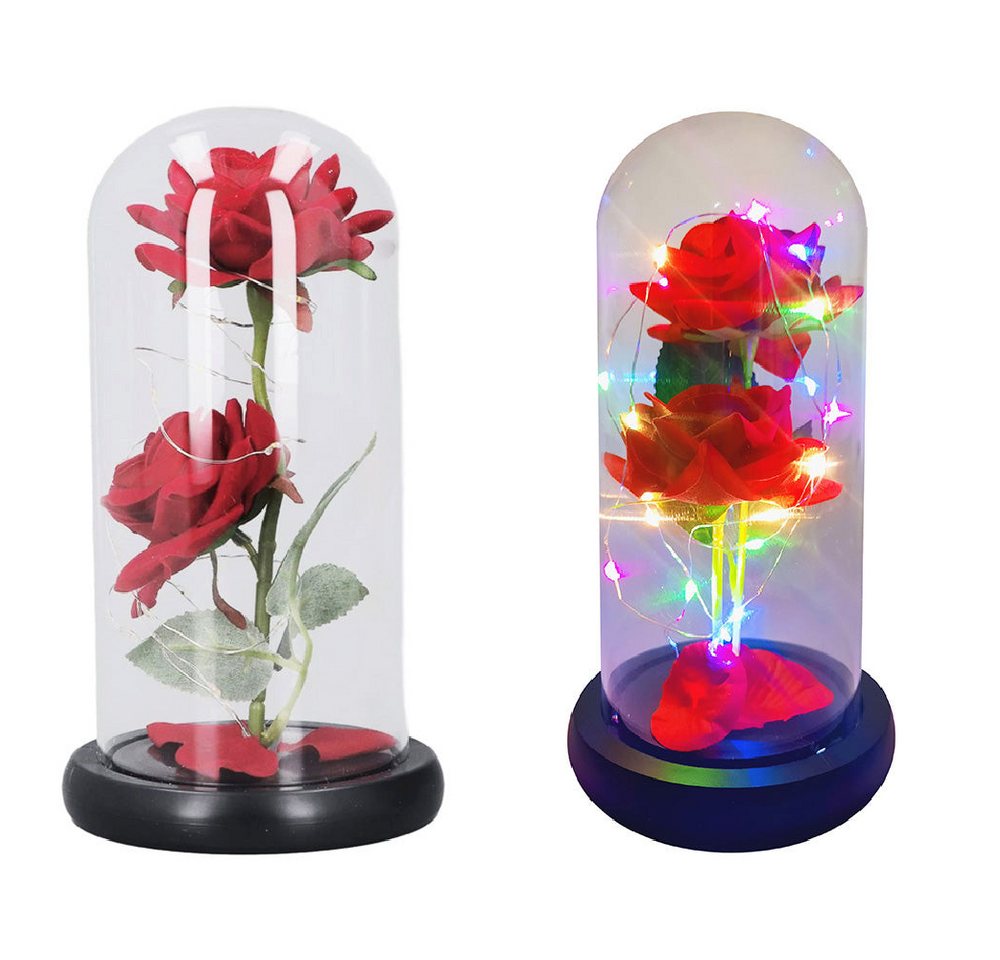 VERK GROUP Geschenkbox Ewige Rose 2er im Glas mit RGB licht Rose Geschenke für Muttertag von VERK GROUP