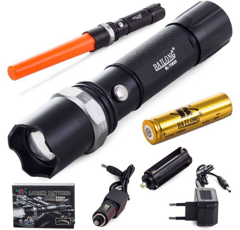 VERK GROUP LED Taschenlampe Police High Power taktische LED Taschenlampe SMD-LED inkl Akku Ladeger von VERK GROUP