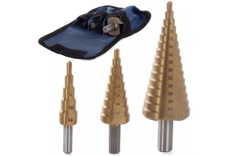 VERK GROUP Stufenbohrer Stufenbohrer Set Metallbohrer Kegelbohrer 3-teilig (4-32mm), (Spar-Set, 3-tlg., 3-teilig), 3-teiliges Set, 4-32mm von VERK GROUP