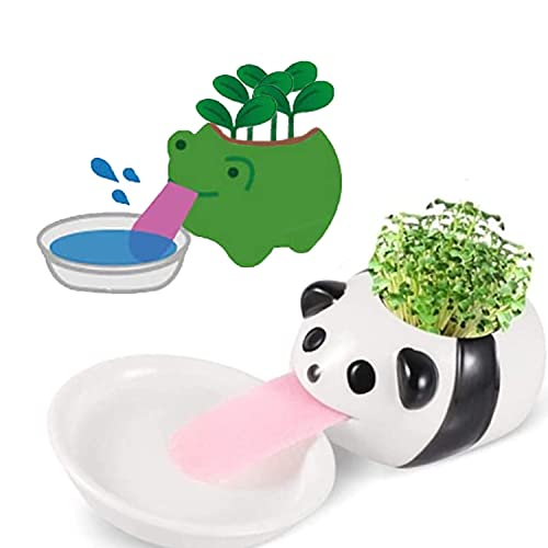 VERLIAN Selbstbewässernder Mini-Sukkulentententopf, 1 Stück, Tier-Keramik-Blumentopf, Behälter mit Zunge und Abflussloch, kreativer Kleiner Kaktus-Blumentopf (Panda) von VERLIAN