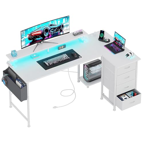 VERMESS L-förmiger Gaming-Schreibtisch mit 4 Schubladen, 160 cm, wendbar, Heimbüro-Schreibtische mit Steckdosen, L-förmiger Computertisch mit USB-Ladeanschluss und Host-Ständer, Eckschreibtisch VERMESS L-förmiger Gaming-Schreibtisch mit 4 Schubladen, 160 cm, wendbar, Heimbüro-Schreibtische mit Steckdosen, L-förmiger Computertisch mit USB-Ladeanschluss und Host-Ständer, Eckschreibtisch von VERMESS