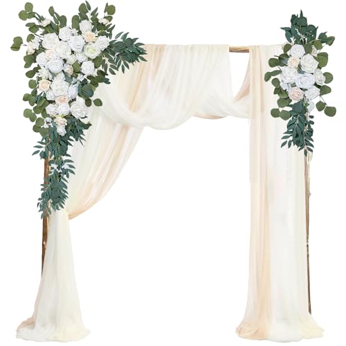 VERMIS Hochzeitsbogen-Blumen (5 Stück), 2 Stück Künstliche Blumengirlande, 3 Stück Chiffon-vorhänge, Hochzeitslaube, Zeremonie, Empfang, Party-Dekoration von VERMIS