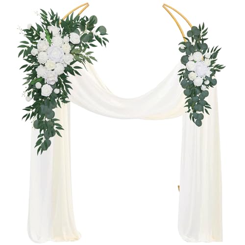 VERMIS Hochzeitsbogen-Blumen-Set (4 Stück), 2 Stück Hängende Künstliche Blumenarrangements, 2 Stück Chiffon-vorhänge Für Zeremonien-Hintergrund, DIY-Dekoration von VERMIS