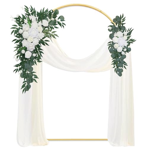 VERMIS Künstliche Hochzeitsbogen-Blumen-Set, 2 Stück Blumengirlanden Und 2 Stück Halbtransparente Chiffon-vorhänge, Hochzeits-heimdekorationszubehör von VERMIS