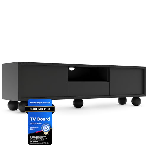 VERNESAGE TV Board – Fernseher-Lowboard [mit Buchenholz-Füßen] & Schrank mit Kabelmanagement - Sideboard für Wohnzimmer | TV-Tisch, Kommode, Fernseh-Regal | Modern Living Room Cabinet von VERNESAGE