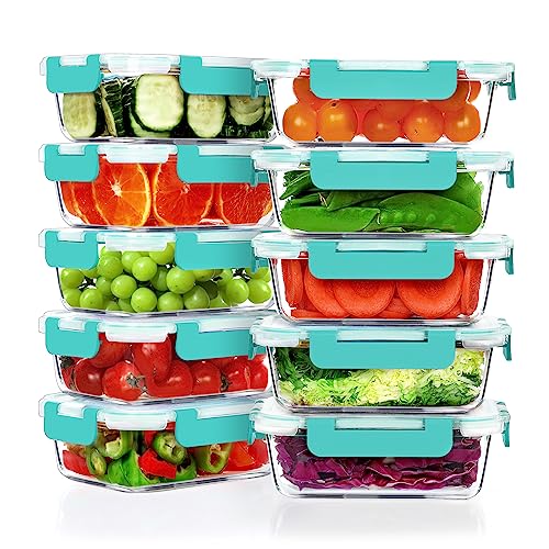 VERONES 10 x 625 ml Glas-Mahlzeiten-Vorbereitungsbehälter, luftdichtes Glas-Lunchbehälter-Set, Glas-Frischhaltedosen mit Deckel, exklusiv von BPA, für Mikrowelle, Ofen, Gefrierschrank und VERONES 10 x 625 ml Glas-Mahlzeiten-Vorbereitungsbehälter, luftdichtes Glas-Lunchbehälter-Set, Glas-Frischhaltedosen mit Deckel, exklusiv von BPA, für Mikrowelle, Ofen, Gefrierschrank und von VERONES
