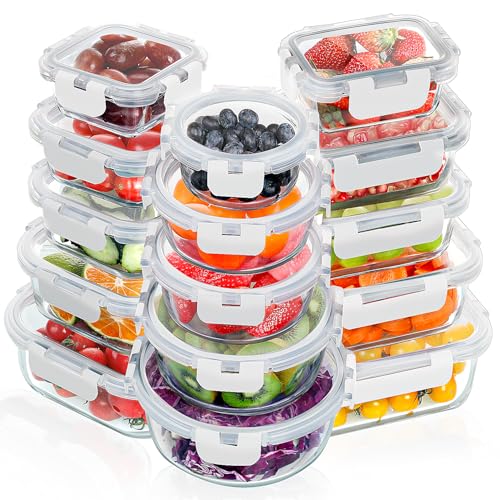 VERONES 30-teiliges Glasbehälter-Set, stapelbare Glas-Frischhaltedosen mit Deckel, luftdichte Lunchbehälter aus Glas, für Mikrowelle, Backofen, Gefrierschrank und Spülmaschine, Weiß VERONES 30-teiliges Glasbehälter-Set, stapelbare Glas-Frischhaltedosen mit Deckel, luftdichte Lunchbehälter aus Glas, für Mikrowelle, Backofen, Gefrierschrank und Spülmaschine, Weiß von VERONES