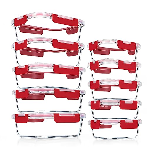 VERONES Glasbehälter für Mahlzeiten, luftdichte Lunch-Behälter, stapelbares Glas-Frischhaltedosen-Set mit Deckel, exklusiv von BPA, für Mikrowelle, Backofen, Gefrierschrank und Spülmaschine, Rot, 10 VERONES Glasbehälter für Mahlzeiten, luftdichte Lunch-Behälter, stapelbares Glas-Frischhaltedosen-Set mit Deckel, exklusiv von BPA, für Mikrowelle, Backofen, Gefrierschrank und Spülmaschine, Rot, 10 von VERONES