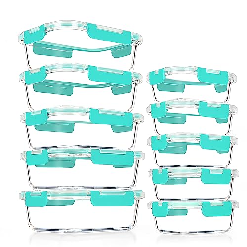 VERONES Glasbehälter für Mahlzeiten, luftdichte Lunch-Behälter, stapelbares Glas-Frischhaltedosen-Set mit Deckel, exklusiv von BPA, für Mikrowelle, Backofen, Gefrierschrank und Spülmaschine, Grün, 10 VERONES Glasbehälter für Mahlzeiten, luftdichte Lunch-Behälter, stapelbares Glas-Frischhaltedosen-Set mit Deckel, exklusiv von BPA, für Mikrowelle, Backofen, Gefrierschrank und Spülmaschine, Grün, 10 von VERONES
