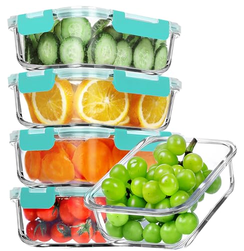 VERONES Glasbehälter für Mahlzeiten, luftdichtes Lunch-Behälter-Set, Frischhaltedosen aus Glas mit Deckel, exklusiv von BPA, geeignet für Mikrowelle, Ofen, Gefrierschrank und Spülmaschine, Grün, 5 VERONES Glasbehälter für Mahlzeiten, luftdichtes Lunch-Behälter-Set, Frischhaltedosen aus Glas mit Deckel, exklusiv von BPA, geeignet für Mikrowelle, Ofen, Gefrierschrank und Spülmaschine, Grün, 5 von VERONES