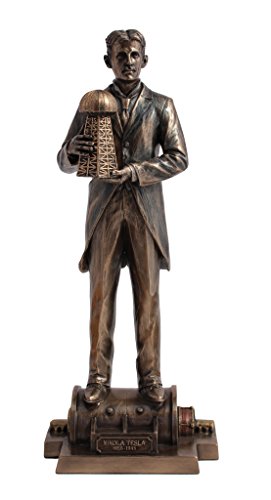 Nikola Tesla mit einem Modell von Wardenclyffe Turm, kaltgegossene Bronze, 30,5 cm hoch von Veronese Design