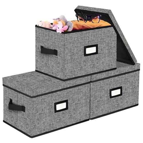 3 Stück Aufbewahrungsbox mit Deckel Stoff, Faltbox Aufbewahrungskorb 30L Aufbewahrungsboxen Stoffboxen Organizer Kisten Aufbewahrung für Spielzeug Kleidung Handtücher Datei Bücher(40 x 30 x 25cm;Grau) von VERONLY