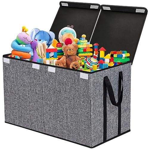VERONLY Aufbewahrungsbox Spielzeugkiste mit Deckel Groß - 83L Faltbar Aufbewahrung Spielzeug mit Oberer Deckel und Trennwand für Kinderzimmer Kleidung Schlafzimmer(Hellgrau,63 * 33 * 41cm) von VERONLY