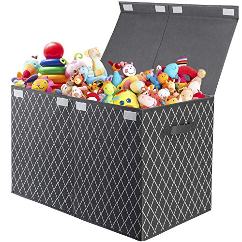 VERONLY Spielzeugkiste mit Deckel Aufbewahrungsbox Kinder, 83L Spielzeug Aufbewahrung mit Griffen, Faltbox Korb für Kinderzimmer, Kleidung, Schlafzimmer (Graues Karo) von VERONLY