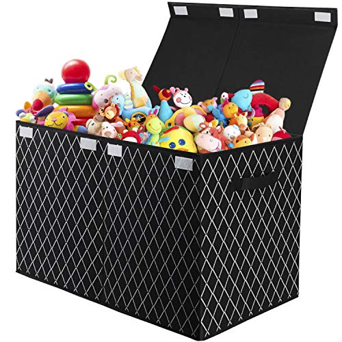 VERONLY Aufbewahrungsbox Spielzeugkiste mit deckel Kinder, 83L Spielzeug Aufbewahrung mit Griffen, Faltbox Korb für Kinderzimmer, Kleidung, Schlafzimmer (Schwarz Karo) von VERONLY