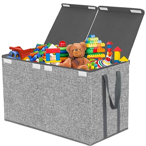 VERONLY Aufbewahrungsbox Spielzeugkiste mit Deckel Groß - 83L Faltbar Aufbewahrung Spielzeug mit Oberer Deckel und Trennwand für Kinderzimmer Kleidung Schlafzimmer(Hellgrau,63 * 33 * 41cm) von VERONLY