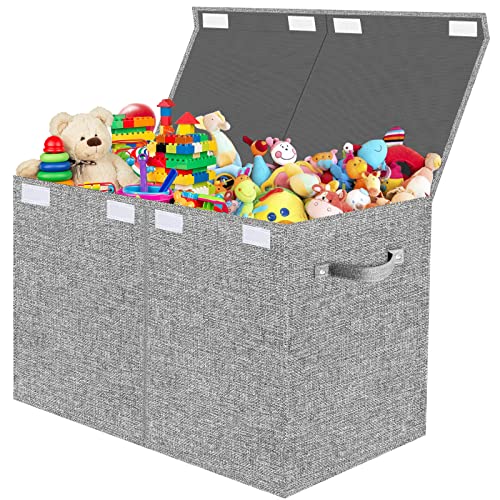 VERONLY Aufbewahrungsbox Spielzeugkiste mit Deckel Kinder - Aufbewahrungsboxen 83L Faltbar Aufbewahrung mit Griffen Groß für Kinderzimmer Kleidung Bücher Schlafzimmer(Hellgrau) von VERONLY