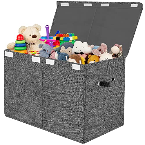VERONLY Aufbewahrungsbox Spielzeugkiste mit Deckel Kinder - Aufbewahrungskiste 83L Faltbar Aufbewahrung mit Griffen Groß für Spielzeug Kleidung Bücher Schlafzimmer (Dunkelgrau) von VERONLY