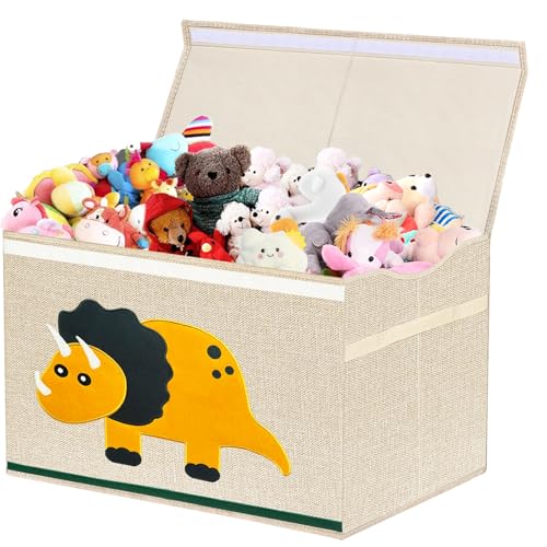 VERONLY Aufbewahrungsbox mit Deckel Groß, Kisten Spielzeugkiste Aufbewahrung mit Griffen 72L Faltbar Aufbewahrungsboxen Stoff für Kinderzimmer Kleidung Bücher Schlafzimmer(Beiger Dinosaurier) von VERONLY