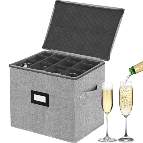 VERONLY Champagnerflöten-Aufbewahrungsbox mit Trennwänden, Champagnerglas-Aufbewahrungsbehälter, Hartschalen-Aufbewahrungsbox für 12 Kristall-Champagnerflöten, Aufbewahrung und Organisation (Grau) von VERONLY