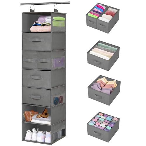 VERONLY Hängeregal mit 7 Fächern Hängeorganizer Kleiderschrank Organizer Hängeaufbewahrung Stoff mit 5 Schubladen und 8 Netztaschen Faltbare Ordnungssystem für Schlafzimme Wohnwagen Camping (Grau) VERONLY Hängeregal mit 7 Fächern Hängeorganizer Kleiderschrank Organizer Hängeaufbewahrung Stoff mit 5 Schubladen und 8 Netztaschen Faltbare Ordnungssystem für Schlafzimme Wohnwagen Camping (Grau) von VERONLY