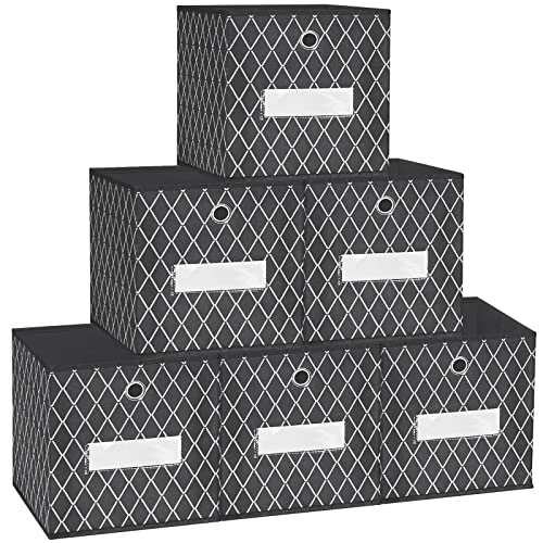 VERONLY Kallax Einsatz Box Aufbewahrungsbox Stoff, Regal Faltbox Korb Kisten 30X30X30cm,Boxen Aufbewahrung mit Griffen,für Würfelregal,Spielzeug,Kleidung,6er-Set, Grau von VERONLY