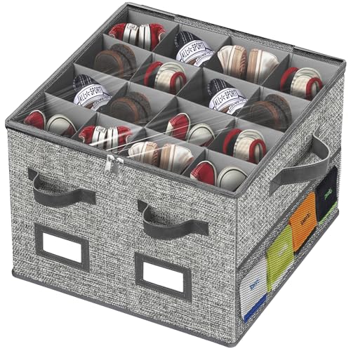 VERONLY Schuhaufbewahrung mit Deckel, Schuhorganizer mit 16 Fächern Faltbar Schuhschrank mit Sichtfenster 4 Netzbeutel Etikett für Flache Schuhe, Turnschuhe,Hausschuhe (45x44x33cm,Dunkelgrau) von VERONLY