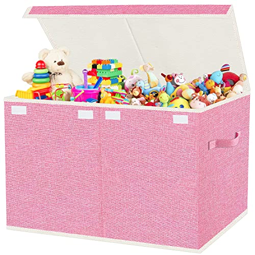 VERONLY Spielzeugkiste Aufbewahrungsbox mit Deckel Kinderzimmer- 83L Faltbar Groß Spielzeug Aufbewahrung Kinder karton mit Griffen für Mädchen Kinderzimmer Bücher Schlafzimmer(62x33x40cm, Rosa) von VERONLY