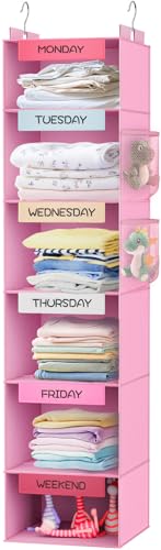 Wöchentlicher Kleider-Organizer für Kinder, 6 Fächer, Hängeschrank-Organizer mit 2 Seitentaschen, Wochentags-Organizer, mit beschrifteten Wochentagen, Montag bis Freitag, Wochentag und Wochenende Wöchentlicher Kleider-Organizer für Kinder, 6 Fächer, Hängeschrank-Organizer mit 2 Seitentaschen, Wochentags-Organizer, mit beschrifteten Wochentagen, Montag bis Freitag, Wochentag und Wochenende von VERONLY