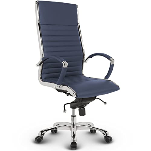 VERSEE Premium Echt-Leder Chefsessel Montreal in Blau - Ergonomischer Bürostuhl für Büro und Home-Office - Belastbar bis 150kg von VERSEE