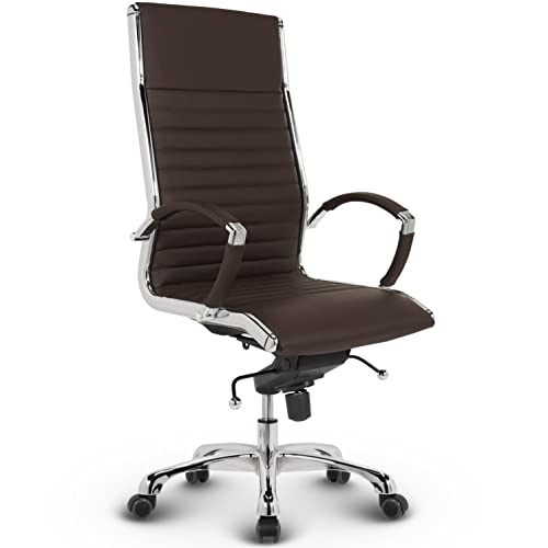 VERSEE Premium Echt-Leder Chefsessel Montreal in Braun - Ergonomischer Bürostuhl für Büro und Home-Office - Belastbar bis 150kg von VERSEE