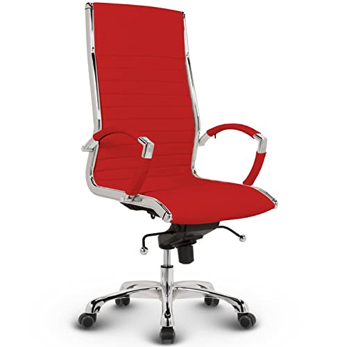 VERSEE Premium Echt-Leder Chefsessel Montreal in Rot - Ergonomischer Bürostuhl für Büro und Home-Office - Belastbar bis 150kg von VERSEE
