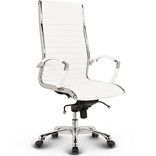 VERSEE Premium Echt-Leder Chefsessel Montreal in Weiß - Ergonomischer Bürostuhl für Büro und Home-Office - Belastbar bis 150kg von VERSEE