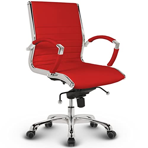 VERSEE Premium Echt-Leder Bürostuhl Montreal in Rot - Ergonomischer Designstuhl für Büro und Home-Office - Belastbar bis 150kg von VERSEE