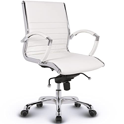 VERSEE Premium Echt-Leder Bürostuhl Montreal in Weiß - Ergonomischer Designstuhl für Büro und Home-Office - Belastbar bis 150kg von VERSEE