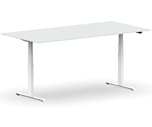 VERSEE Höhenverstellbarer Schreibtisch Elektrisch 200 x 100 cm - VES1 - Für Büro - Gestell Weiss/Platte Lichtgrau von VERSEE