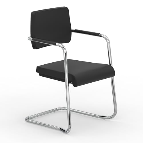 VERSEE Premium Echt-Leder Besucherstuhl V1207 in Schwarz mit Armlehne - Freischwinger mit Chrom für Büro und Konferenzräume - Belastbar bis 150kg VERSEE Premium Echt-Leder Besucherstuhl V1207 in Schwarz mit Armlehne - Freischwinger mit Chrom für Büro und Konferenzräume - Belastbar bis 150kg von VERSEE