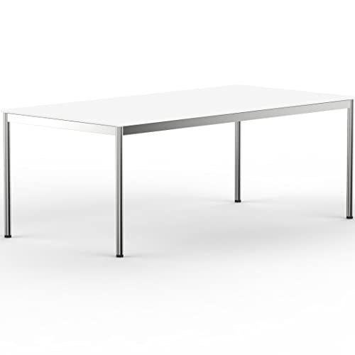 VERSEE SYSTEM8X Höhenverstellbarer Schreibtisch 200 x 100 cm in Weiss - Für Büro/Home-Office im Metall Chrom Design von VERSEE