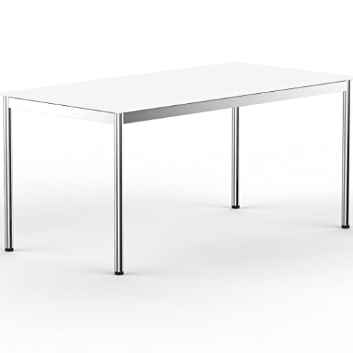 VERSEE system8x Design Schreibtisch - 160 x 80 cm - Weiss - Konferenztisch Metall-Gestell in Stahl/Chrom hochwertige Verarbeitung Dekor Kratzfest Höhenverstellbar von 75,5cm - 90cm von VERSEE