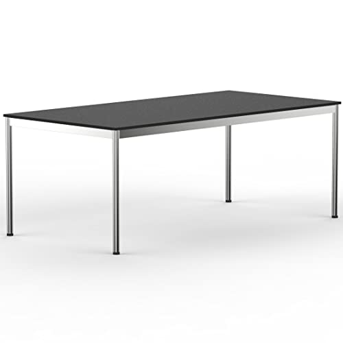 VERSEE system8x Design Schreibtisch - 200 x 100 cm - Schwarz - Konferenztisch Metall-Gestell in Stahl/Chrom hochwertige Verarbeitung Dekor Kratzfest Höhenverstellbar von 75,5cm - 90cm von VERSEE