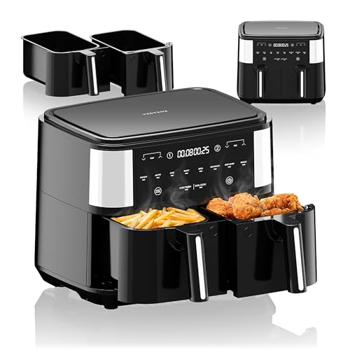 VERTENZ Taste 90 | Heißluftfritteuse Airfryer 9L in Zwei Körben Doppelkammer | 8 Automatische Menüs | 2600 W | Dual Cook | Sync Finish | Antihaft-Frittierkorb | Fettfrei Ohne Öl | 200°C | Schwarz von VERTENZ