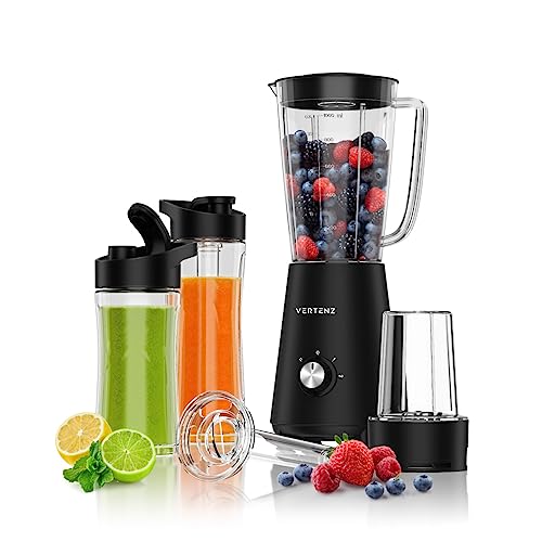 VERTENZ Titan 30 | Titanbeschichteten Klingen | Behälter 1000ml | Kaffeemühle | To-Go-Trinkflasche 400ml und 600ml mit Kühlakku | Standmixer Smoothie Mixer | Spülmaschinenfest | 800 W | Schwarz von VERTENZ
