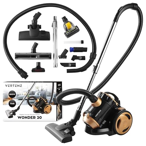 VERTENZ Wonder 20 | Zyklon-Staubsauger mit Multizyklon-Technologie | Beutellos | 17.000 Pa Saugleistung | 2L Staubbehälter | HEPA H13 Filter | 8 Aufsätze | 800 W | Kompakte Größe von VERTENZ