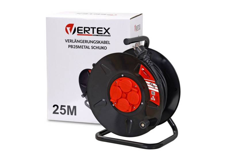 VERTEX BEST PERFORMANCE Kabeltrommel, IP44, SCHUKO-Erdung, 4 Steckdosen, Innen- Außenbereich Kabeltrommel 4-fach (Überspannungsschutz, Kabellänge 25 m), Metall von VERTEX BEST PERFORMANCE