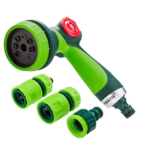 VERTO Gartenbrause, 8-Funktionen Handbrause mit 3 Stück Anschluss Kit 1/2" - Multi Gartenspritze mit Ergonomischer Griff, Grün Wasserspritze für Garten, Regulierung der Wasserstrahlstärke VERTO Gartenbrause, 8-Funktionen Handbrause mit 3 Stück Anschluss Kit 1/2" - Multi Gartenspritze mit Ergonomischer Griff, Grün Wasserspritze für Garten, Regulierung der Wasserstrahlstärke von VERTO