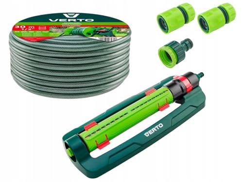 VERTO Gartenschlauch 1/2 Zoll - 30 m + Oszillierender Sprinkler + 3 Stück Anschluss Kit | Gartenbewässerung Komplettes Starterset - Grün Schlauch ist UV-beständig, Max 20 Bar, -5°C bis +30°C VERTO Gartenschlauch 1/2 Zoll - 30 m + Oszillierender Sprinkler + 3 Stück Anschluss Kit | Gartenbewässerung Komplettes Starterset - Grün Schlauch ist UV-beständig, Max 20 Bar, -5°C bis +30°C von VERTO