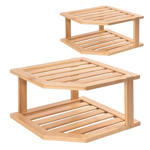 VERTORGAN Eckregal, Tellerorganizer für Schrank, Bambus-Eckschrank, Regal, Organisation, geeignet für Küche, Badezimmer, Arbeitsplatte (2 Stück), CS 001 NA 2pc von VERTORGAN