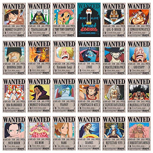 VERYLY Anime Poster, 24 Stück One Piece Wanted Poster, Premium Poster Set, Poster Wandbilder, Poster Vintage, Kraftpapier Poster, Decoration Boy Room Birthday Gift von VERYLY